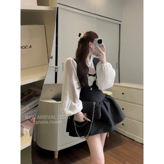 LANNIE ĐẦM VÁY DÀI TAY TƠ CỔ NGỌC MIX YEEMA VÁY TAFTA ĐEN XÒE BỒNG DÁNG NGẮN