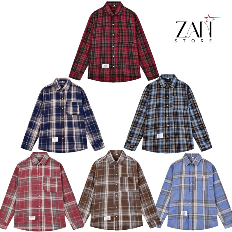 Áo sơ mi flannel dài tay nam nữ, form rộng unisex, chất vải nỉ dày mịn.
