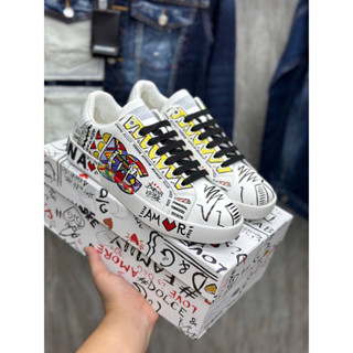 Giày Thể Thao Nam Nữ In Hình Vẽ Tay Full Vân Chìm Monogram - Giày Nam Nữ Đế Êm Chân Độn Bản Đẹp