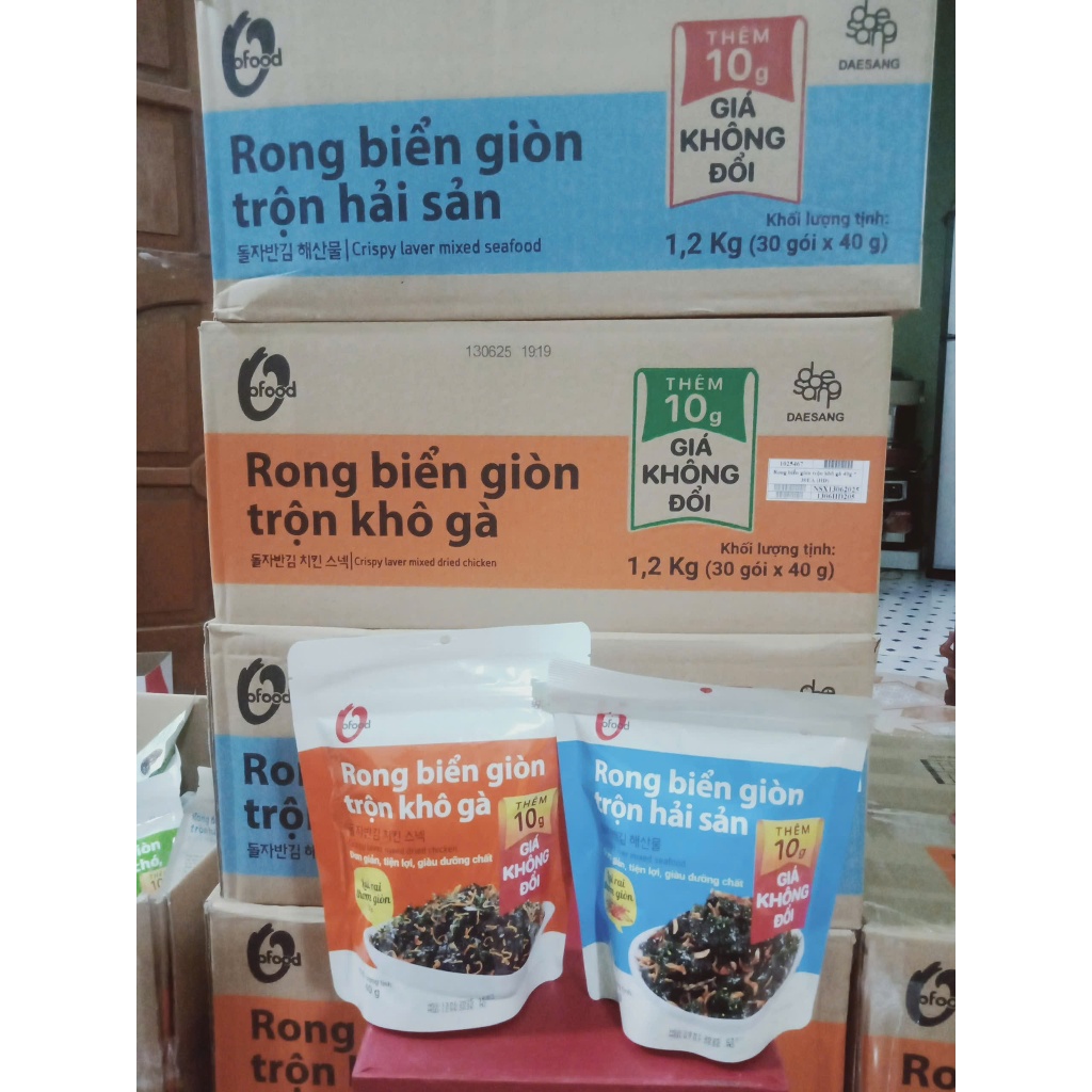 Combo 2 Gói Rong Biển Khô Gà, Rong Biển Hải Sản  Ofood 40g Giòn Trộn