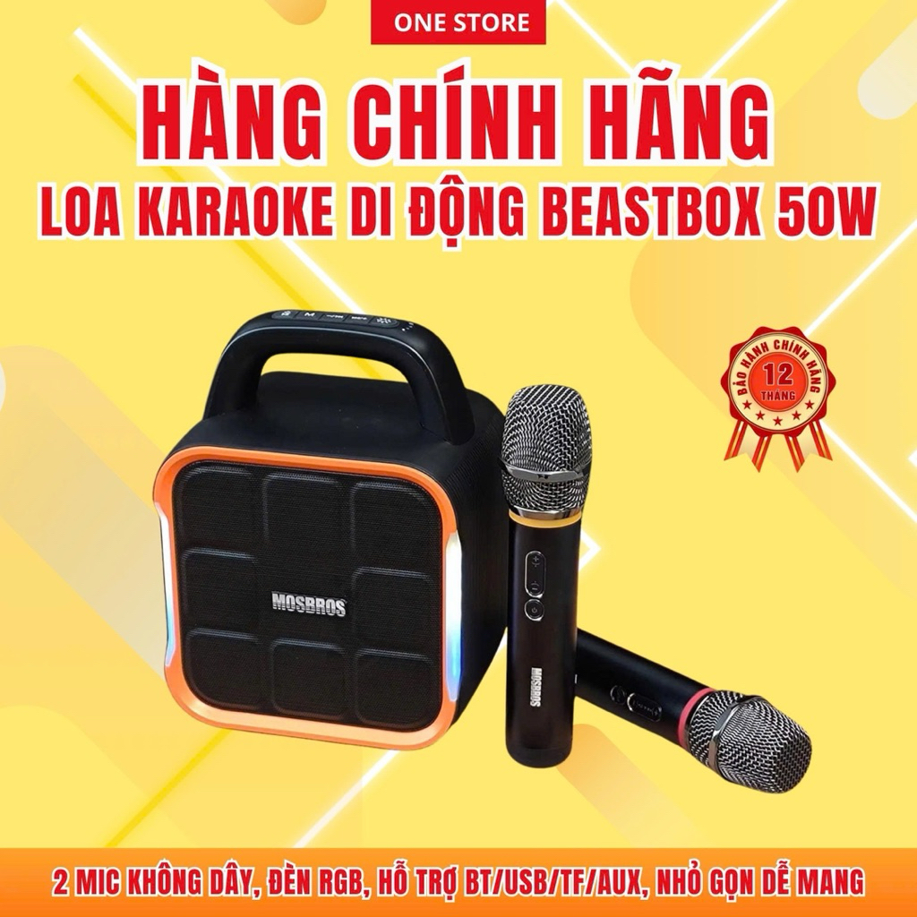 [HÀNG CHÍNH HÃNG] Loa BeastBox 50W Karaoke Di Động 🎤 2 Micro Không Dây, Đèn RGB,Bluetooth/USB/TF/AUX | BigBuy360 - bigbuy360.vn