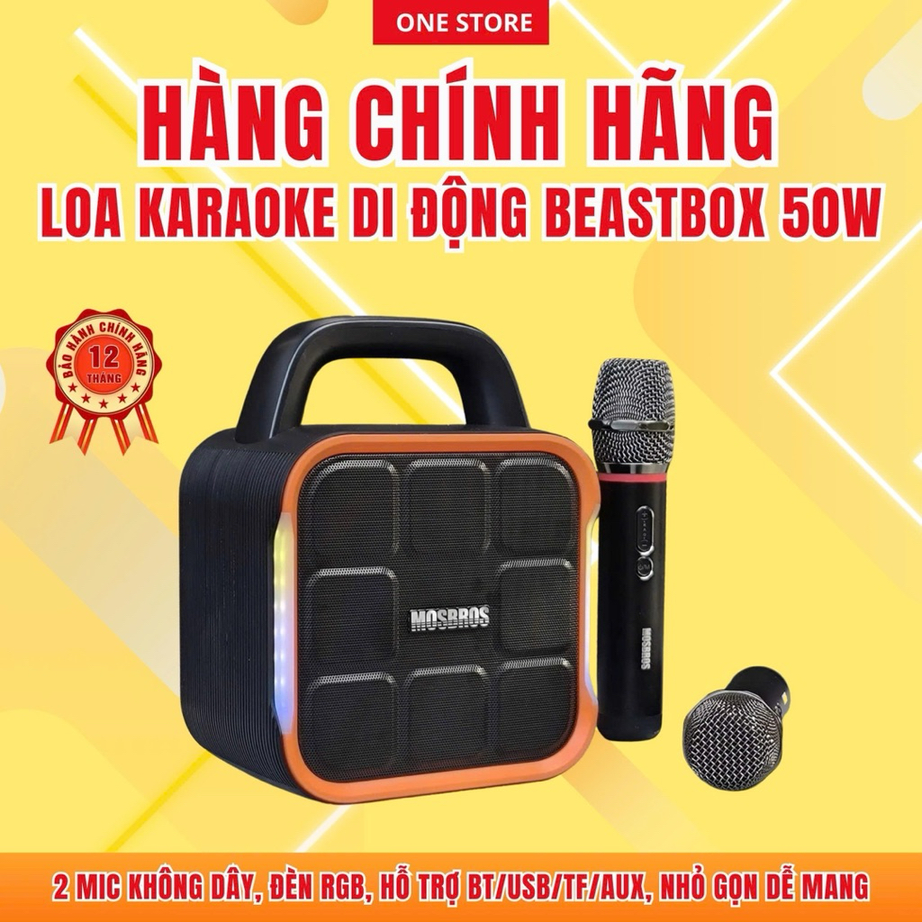 [HÀNG CHÍNH HÃNG] Loa BeastBox 50W Karaoke Di Động 🎤 2 Micro Không Dây, Đèn RGB,Bluetooth/USB/TF/AUX | BigBuy360 - bigbuy360.vn