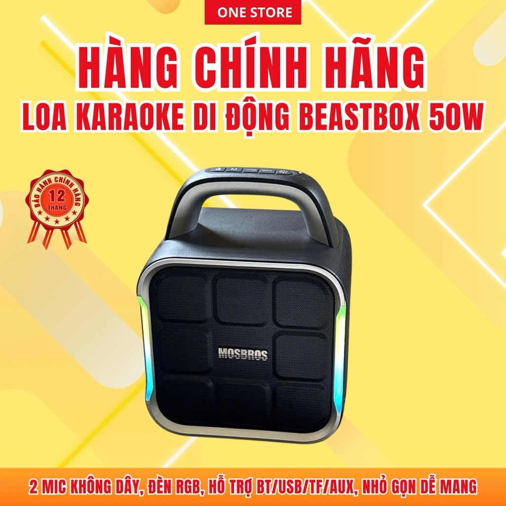 [HÀNG CHÍNH HÃNG] Loa BeastBox 50W Karaoke Di Động 🎤 2 Micro Không Dây, Đèn RGB,Bluetooth/USB/TF/AUX | BigBuy360 - bigbuy360.vn