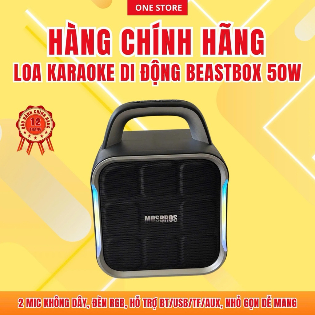 [HÀNG CHÍNH HÃNG] Loa BeastBox 50W Karaoke Di Động 🎤 2 Micro Không Dây, Đèn RGB,Bluetooth/USB/TF/AUX | BigBuy360 - bigbuy360.vn