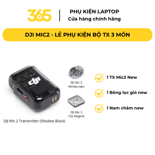 [365] TX DJI Mic2 Chính Hãng - Lẻ 3 Món Không Box: Tx Mic2 + Bông Lọc Gió + Nam Châm New | Bộ Phát DJI Mic2