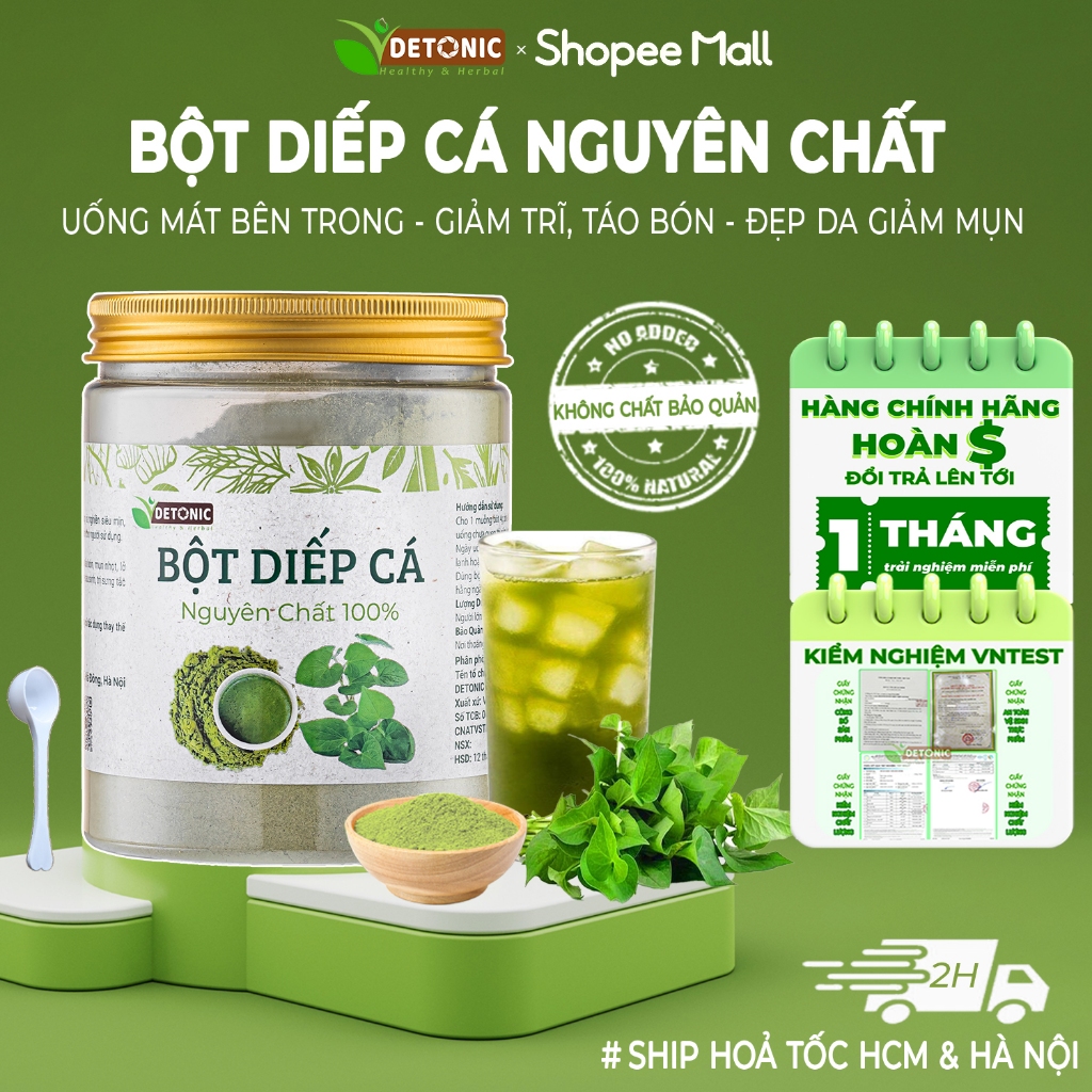  Bột rau diếp cá nguyên chất DETONIC hỗ trợ người bị táo bón trĩ lâu năm giải độc mát gan giảm nóng trong mụn nội tiết 