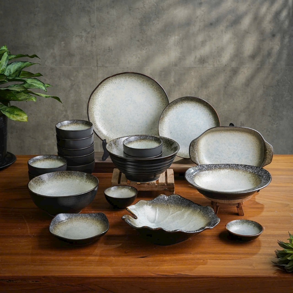 Bộ Đồ Ăn Men Ngọc Tr ai Đen Nhật Bát Cơm Tô Canh Thìa Đĩa Quà Tặng Gốm Sứ Cao Cấp Bát Tràng