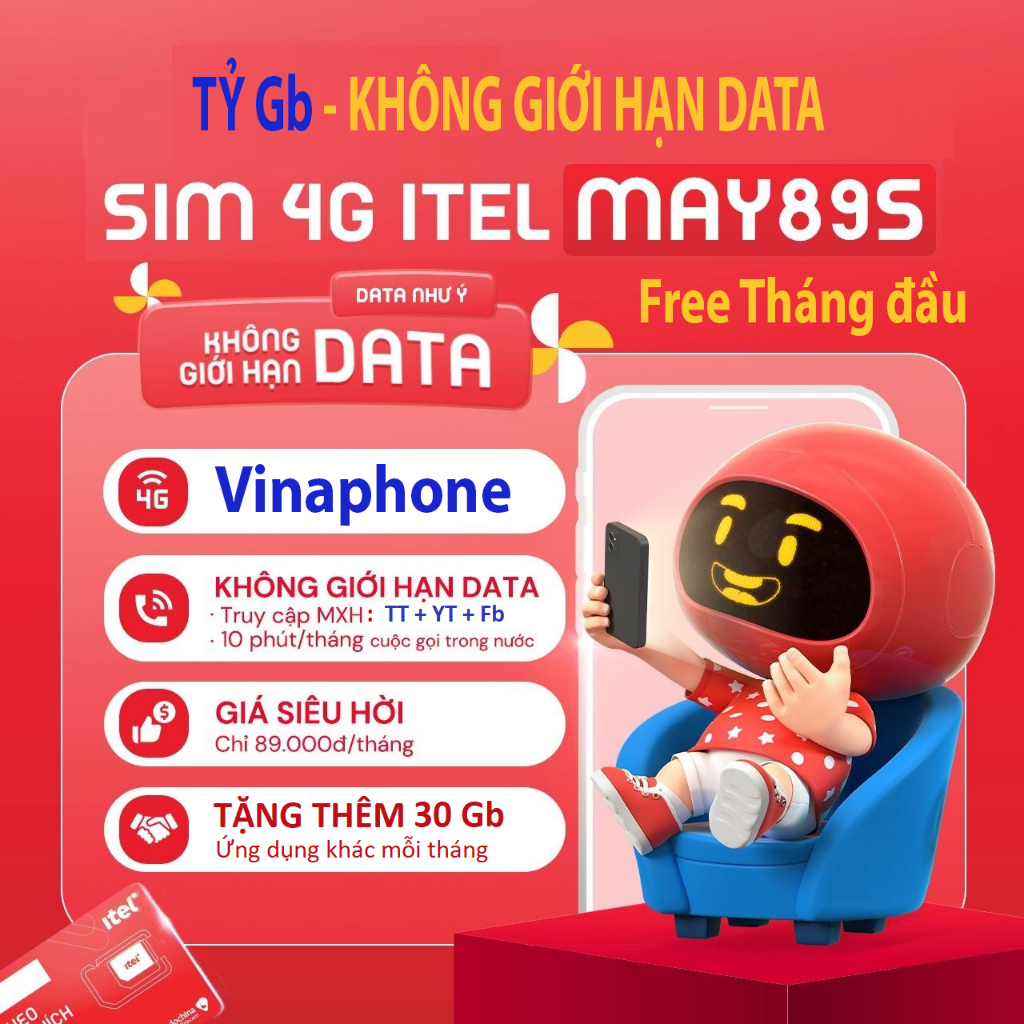 Sim Số đẹp Vinaphone iTel, Sim Tam hoa, Sim Tứ quý [Miễn phí 1 tháng] Data thả ga, gọi Miễn phí