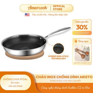 Chảo inox 304 Aristo AMERCOOK 20,24,28cm - Chảo inox chống dính tổ ong nguyên khối 3 lớp, chảo bếp từ, đạt tiêu chuẩn Mỹ