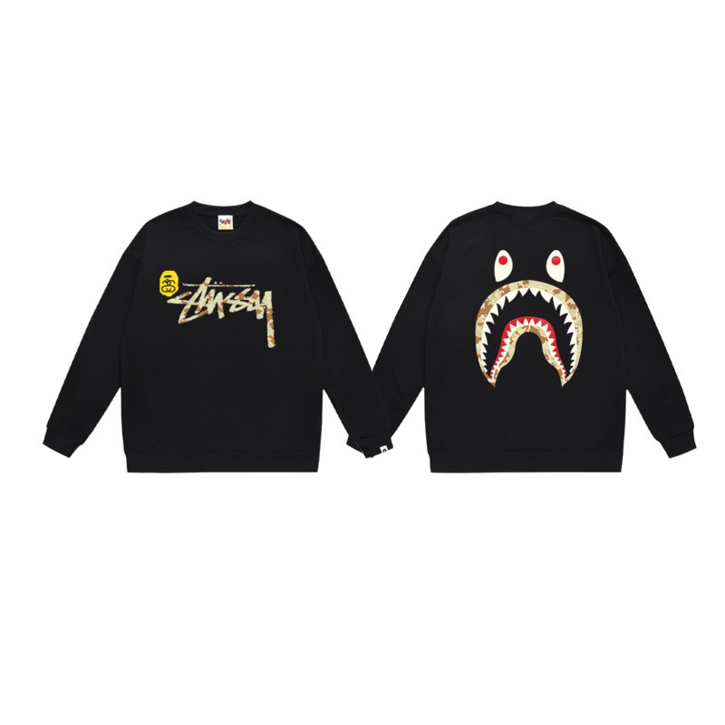 (Cao Cấp) Áo Bape Stussy Cá Mập Baby Shark In Hình Siêu Chất - Áo Sweater/Hoodie Chất Liệu Nỉ Cao Cấ