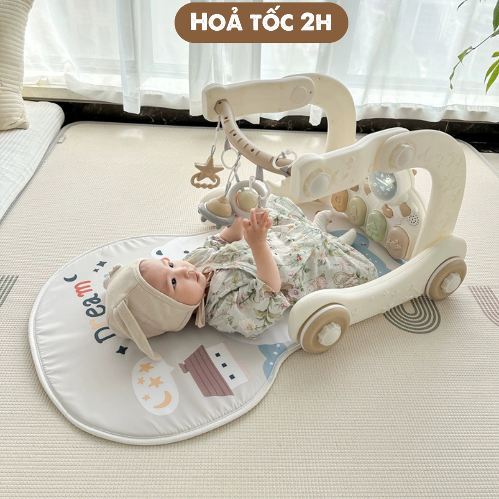 Thảm nhạc cho bé sơ sinh kiêm xe tập đi 3IN1có nhạc đàn piano, bé nằm nghe nhạc phát triển thính giác BILA KIDS