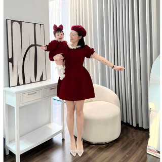 Váy đôi mẹ và bé Anna & Chloe nhung cứng size 8kg đến 70kg phù hợp mùa lễ Tết, Noel, Tiệc