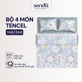 Bộ chăn ga gối 4 món Sen Đá Home Bedding lụa Tencel cao cấp họa tiết set 2 vỏ gối 1 chăn trần 1 ga 1m6 1m8