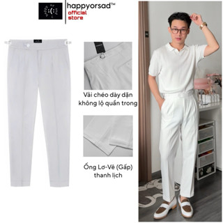  Quần Âu Trắng Nam Sidetab Cạp Cao Siêu Giữ Li Chống Nhăn HAPPYORSAD   White Sidetab Linen Trouser HOS SS2   