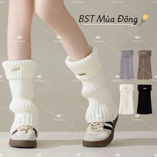  Tất nhún nữ ống nhiều màu mùa đông ấm áp mix khuy hàn gân len dệt kim dày dặn phong cách TK 