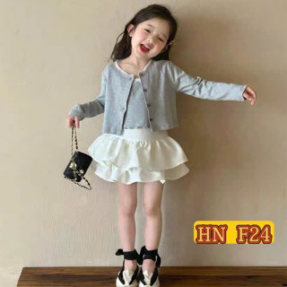 Quần áo bé gái mùa đông, Đồ bộ bé gái, Set 3ct áo dây mix áo khoác mỏng phối chân váy tầng xòe có lót 9-29kg, Pam Kids