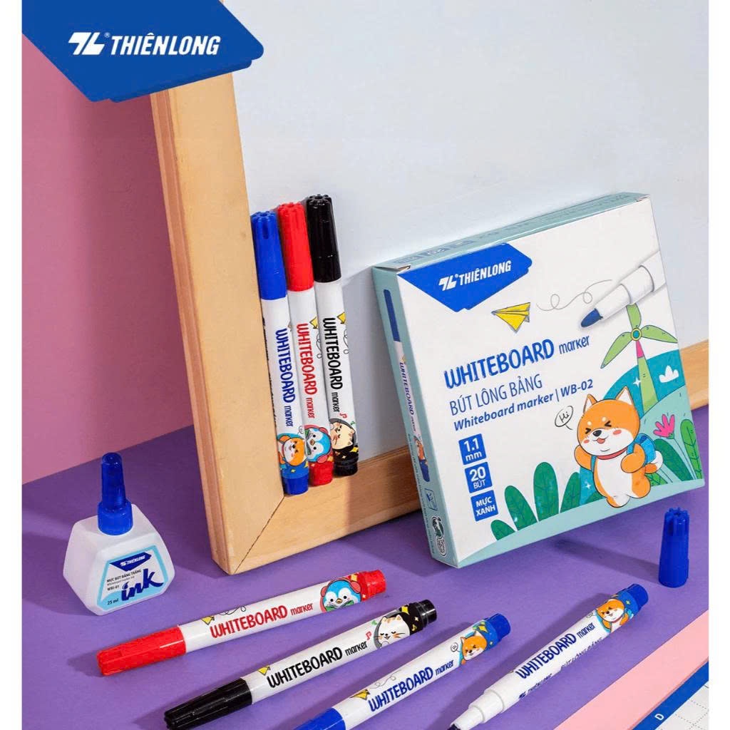 Bút Lông Bảng Thiên Long Nhỏ WB-02 Ngòi 1.5mm (1 Hộp 20 Cây - Mực Xanh)