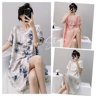 [Có sẵn] Đầm, váy ngắn tay mặc nhà vải tole lanh mềm mại, nhẹ mát (mặc ngủ, bầu bí)