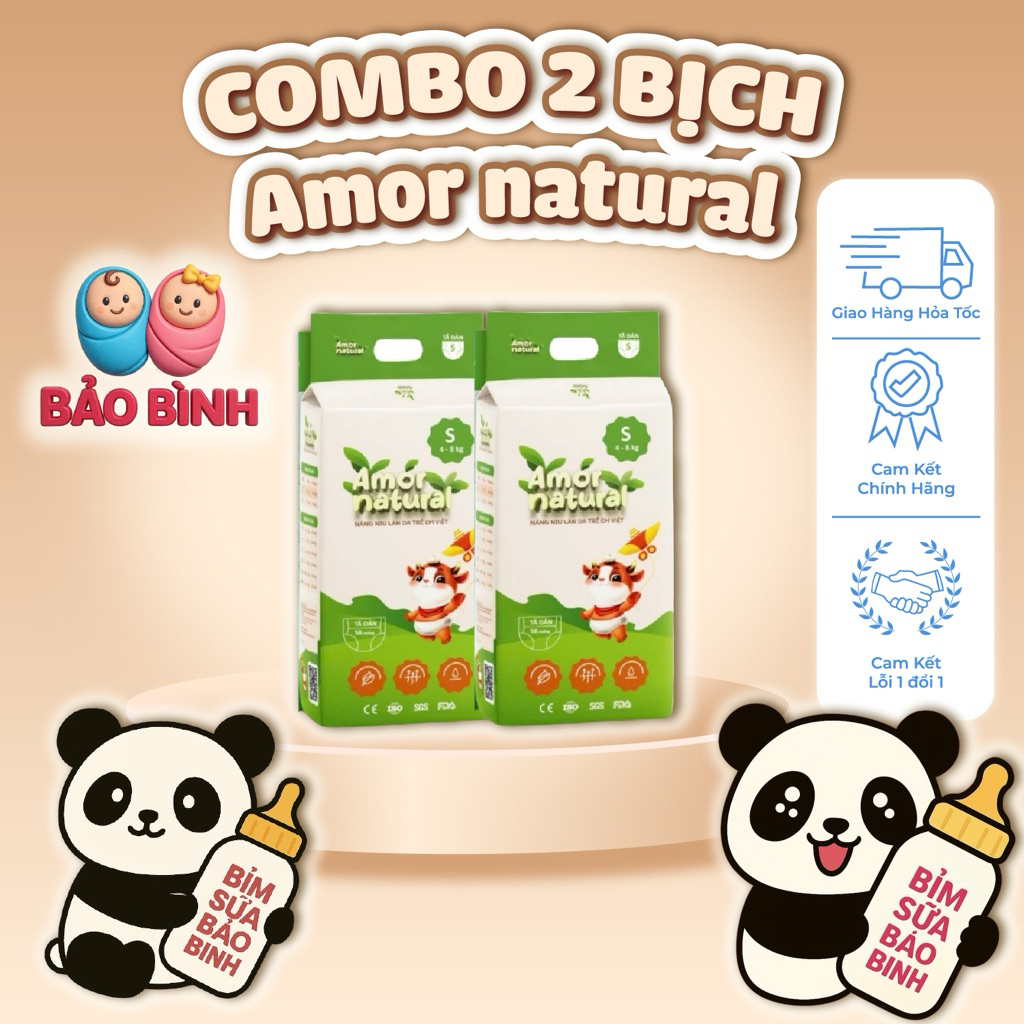 Bỉm Combo 2 Bịch Dán/Quần  Amor Natural  NB68S58M52 M48 L44 XL42 XXL40 XXXL38 XXXXL34 Chính hãng, ai