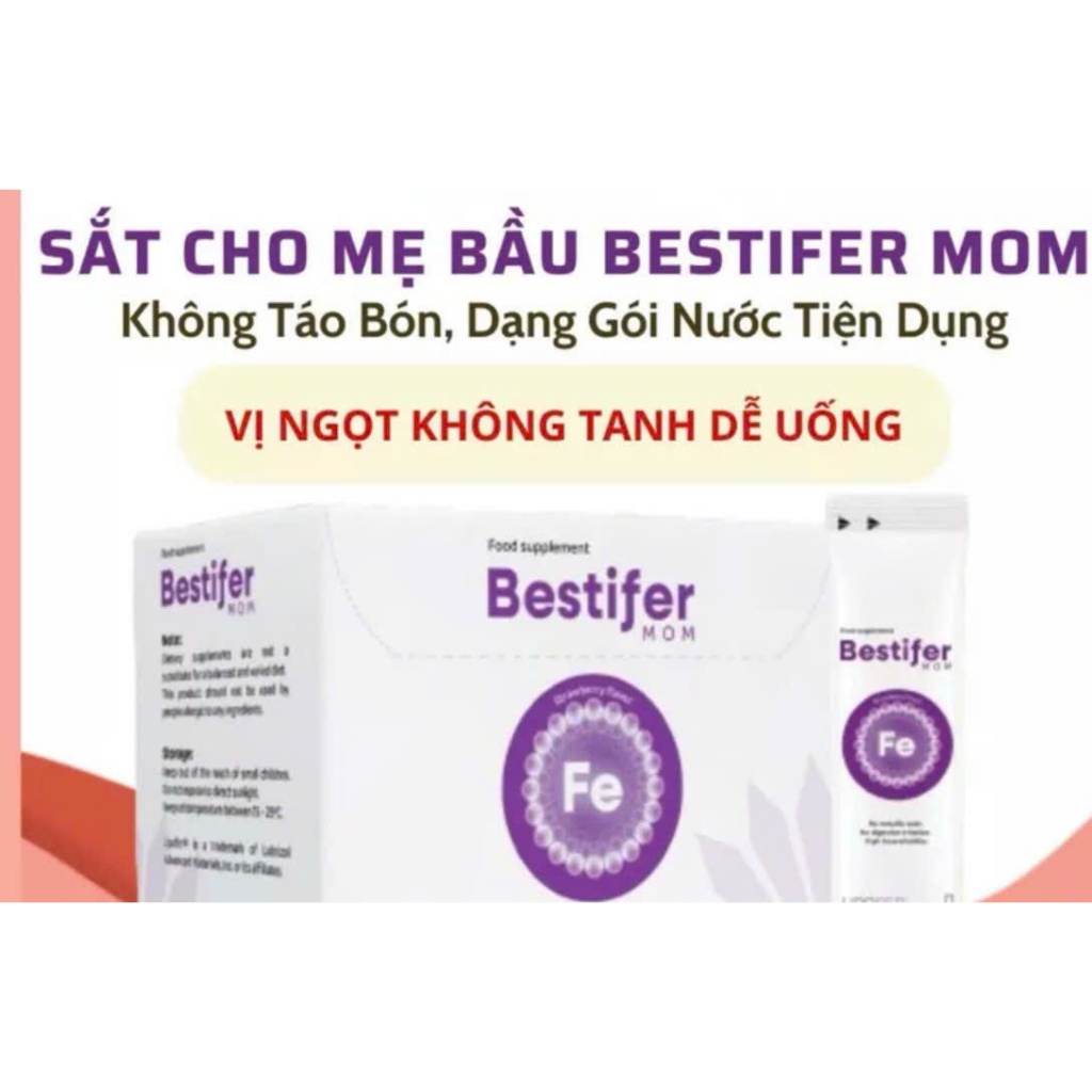 [Chính Hãng] Sắt bầu Bestifer Mom cho mẹ dạng gói nước, vị ngọt không tanh dễ uống, không táo bón