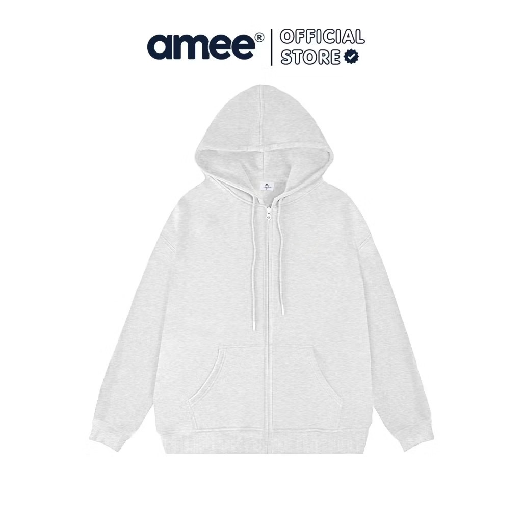 Áo Hoodie Zip Nỉ 2 Da Trơn Có Túi Trong Form Rộng Amee Studio Dành Cho Nam Nữ