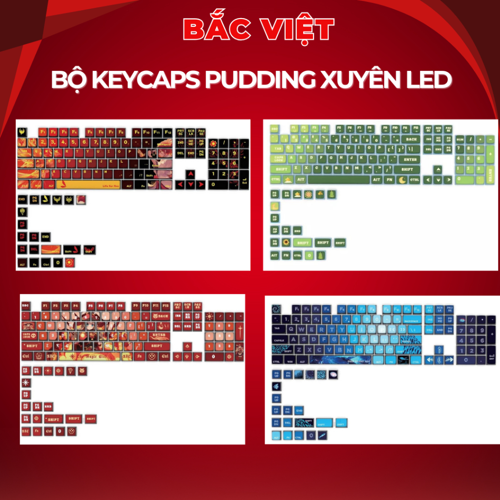 KEYCAPS PUDDING Xuyên LED Nhiều Mẫu Mã Siêu Đẹp Chất Liệu Nhựa PBT, 125 Phím Phù Hợp Nhiều Loại Layout