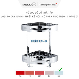 Kệ Góc 1, 2, 3 Tầng Đa Năng INOX 304 MoLuux / Loại Dày 1.6mm, Nặng 435g, Cấu Trúc Mới Chống Gãy, Tặng Kèm 2 Móc Treo