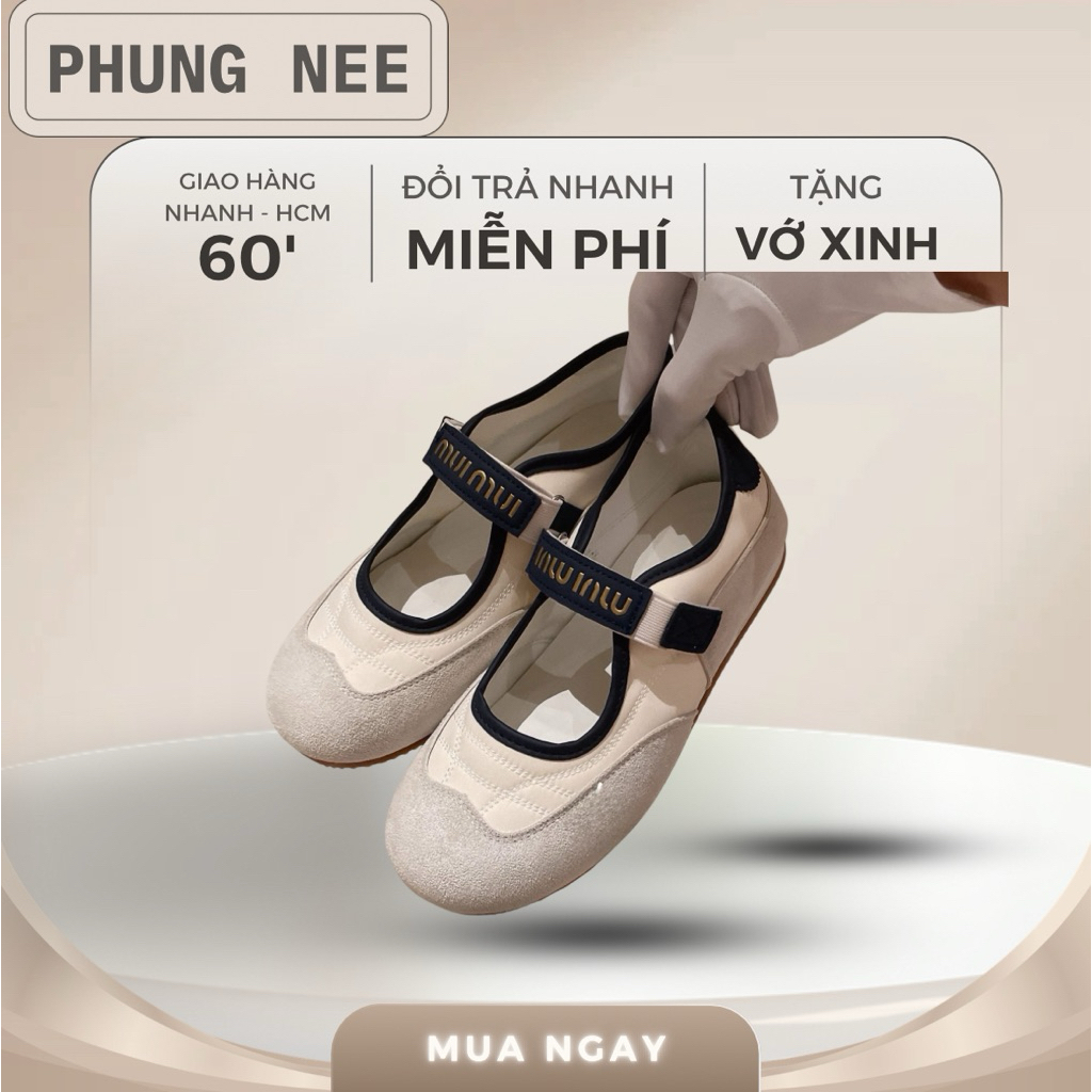 Giày búp bê nữ quai dán mũi tròn dễ thương, giày búp bê nữ đi học đi chơi