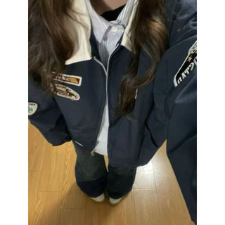   ẢNH THẬT  SẴN Áo khoác bomber có cổ bóng chày thêu hoạ tiết cổ điển form rộng dài tay oversize chùm mông xanh than phối 