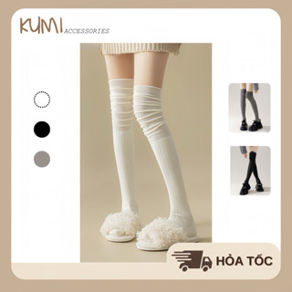  Tất Vớ Dài Qua Đầu Gối Kumi Tất Đùi Nữ Cao Cổ Màu Trơn Họa Tiết Dọc Thời Trang Thu Đông 
