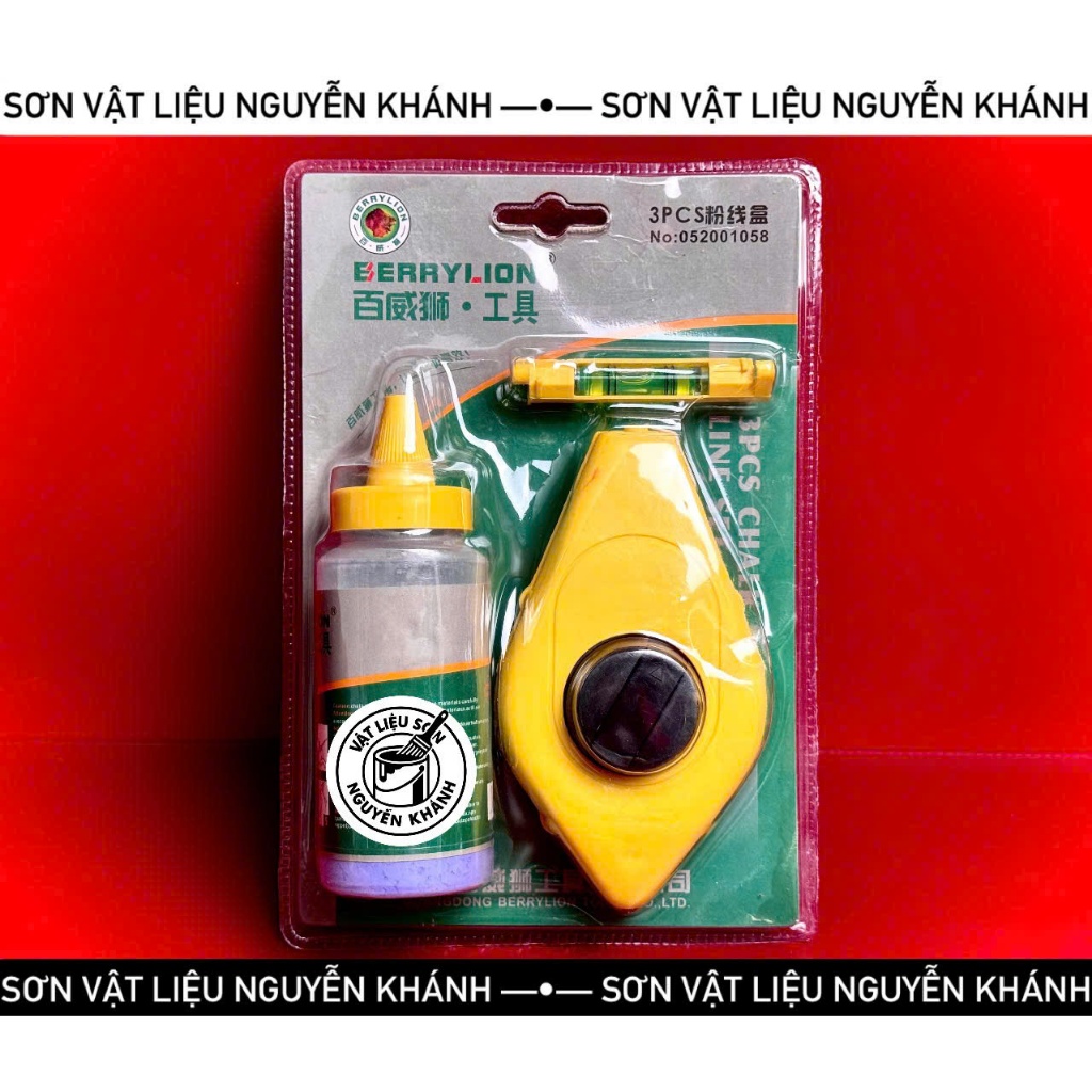 Búng mực Berry Lion – Bộ dây lấy dấu thẳng, kèm bình mực và thước thủy, tiện dụng cho thợ xây & mộc