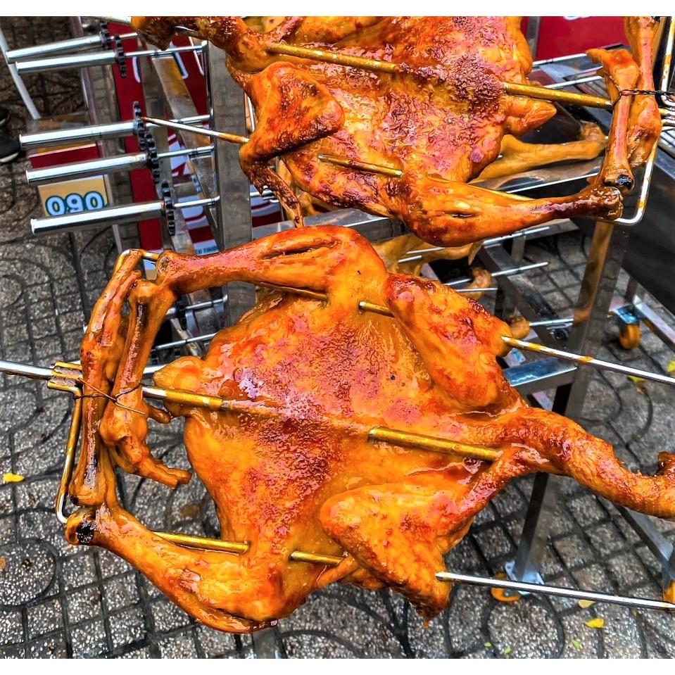 Cây xiên quay vịt, xiên nướng thịt, cây xiên quay vịt inox 304 không gỉ, xiên quay vịt có bánh răng 