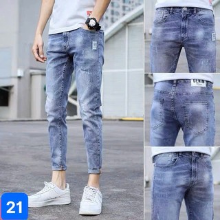  Quần jean nam không rách gối màu xanh trơn chất bò cao cấp co dãn 4 chiều form dáng skinny boy phố đẹp GUDO M21 mới 