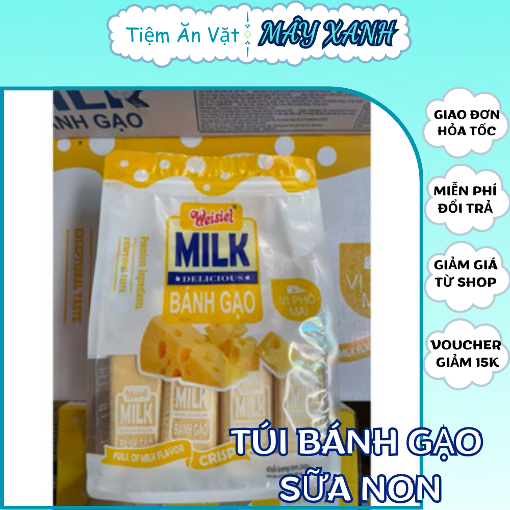 TÚI 240G BÁNH GẠO SỮA NON WEISIEL VỊ SỮA, VỊ PHÔ MAI, BÁNH GẠO SỮA NON, BÁNH GẠO PHÔ MAI