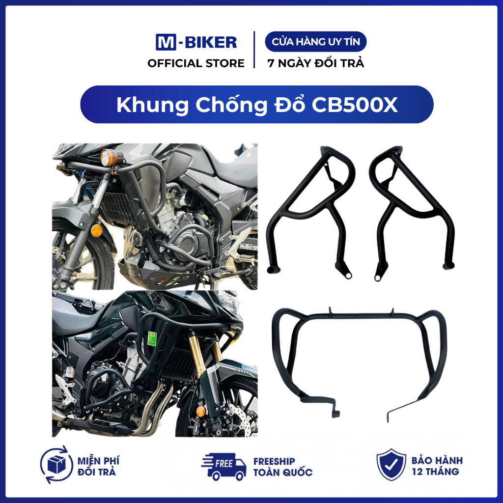 Khung Chống Đổ CB500X Bảo Vệ Động Cơ M-Biker. Thép Chịu Lực, Sơn Tĩnh Điện