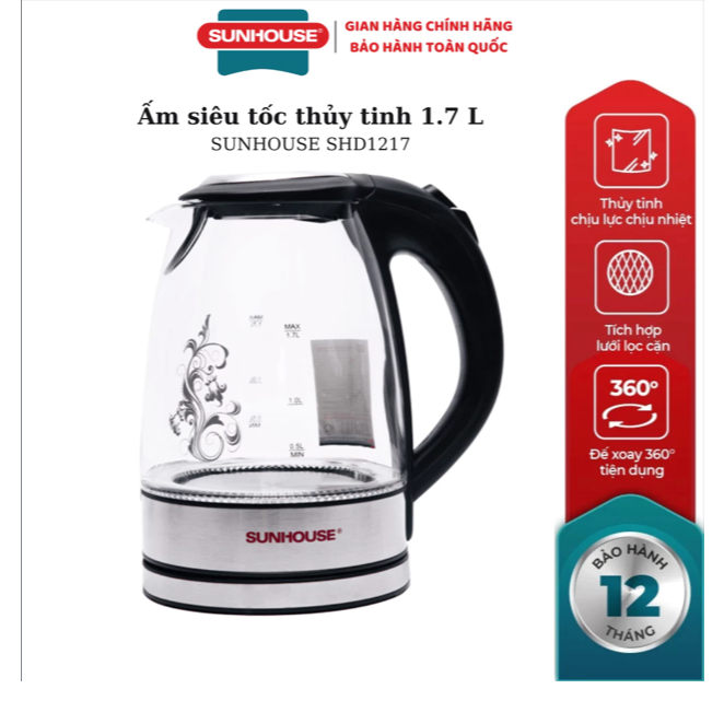 Ấm siêu tốc thủy tinh SUNHOUSE SHD1217