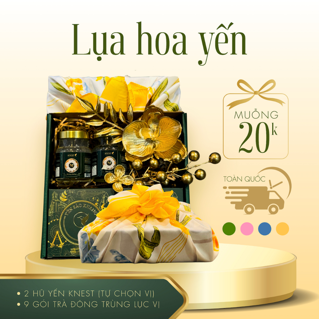 Hộp quà tổ yến chưng sẵn KNEST 8g-12g yến tươi YẾN SÀO KHANG khăn lụa