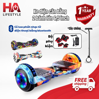  Xe điện cân bằng 2 bánh lớn 6,5 inch kèm cây chống xe điện thăng bằng có loa phát nhạc bằng bluetooth đèn Led nhiều màu 
