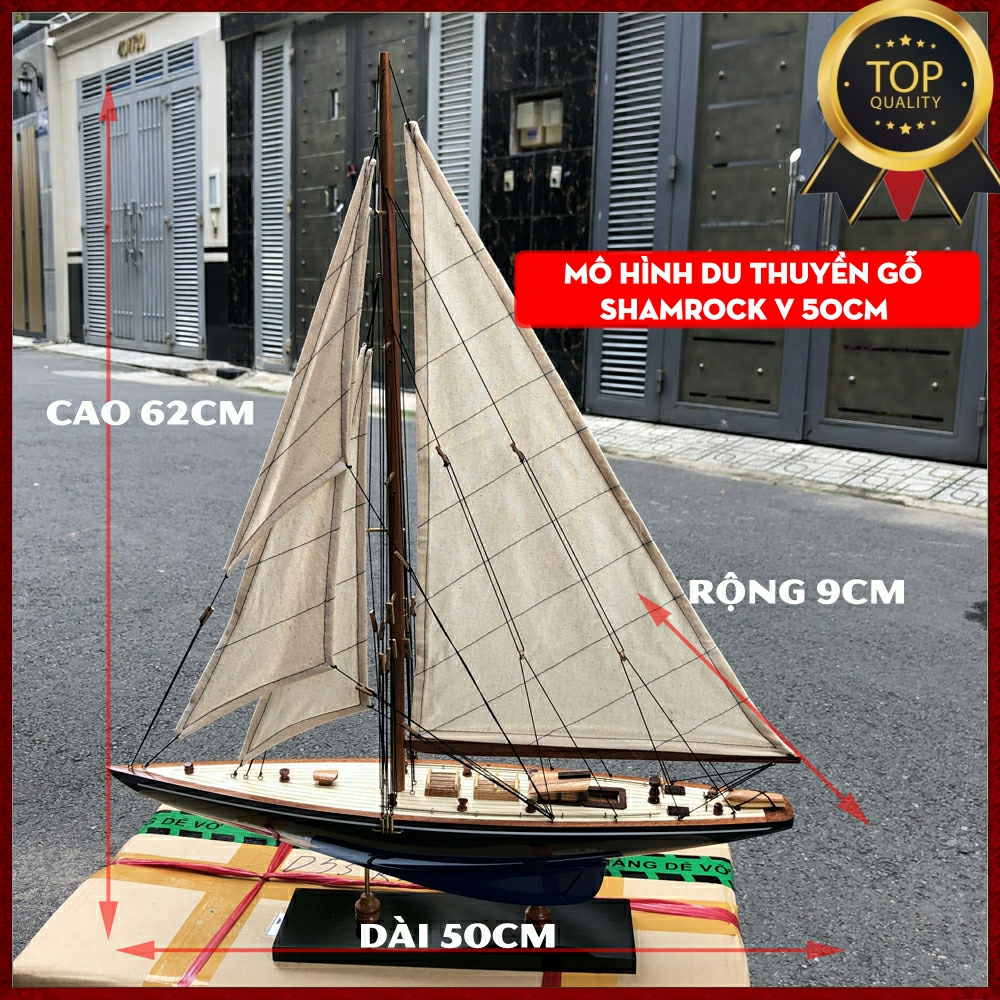 [Sơn xanh đen] Mô hình du thuyền Shamrock V dài 50cm - mô hình thuyền gỗ trang trí bàn làm việc- quà