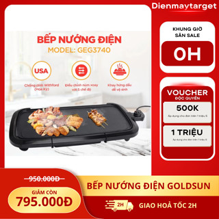 Bếp nướng điện Goldsun, bếp nướng phủ chống dính có rãnh thoát dầu mỡ, bảo hành chính hãng