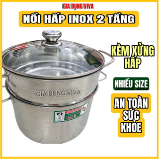 Nồi hấp inox TITHAFAC 2 tầng có kèm nắp kiếng - BỘ XỬNG HẤP INOX Tiến Thành dày dặn sử dụng bếp ga và bếp từ VIVA