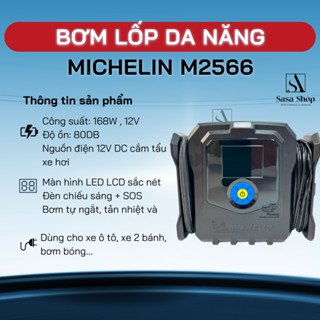 MÁY BƠM Michelin M2566 12V 168W- Bơm lốp Ô Tô, Xe Máy, Xe Đạp- Chính Hãng Michelin
