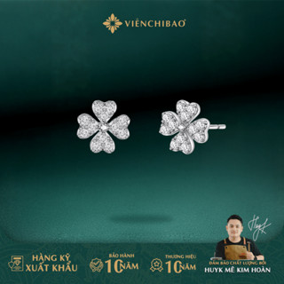  Bông tai bạc nữ hình cỏ 4 lá đá trắng chất liệu bạc 925 - Viễn Chí Bảo E044 