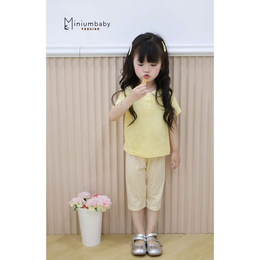 Set bộ cộc lửng bé gái 1-6 tuổi dáng cổ sen MiniumBaby, kiểu dáng thiết kế, chất cotton mềm SB2105