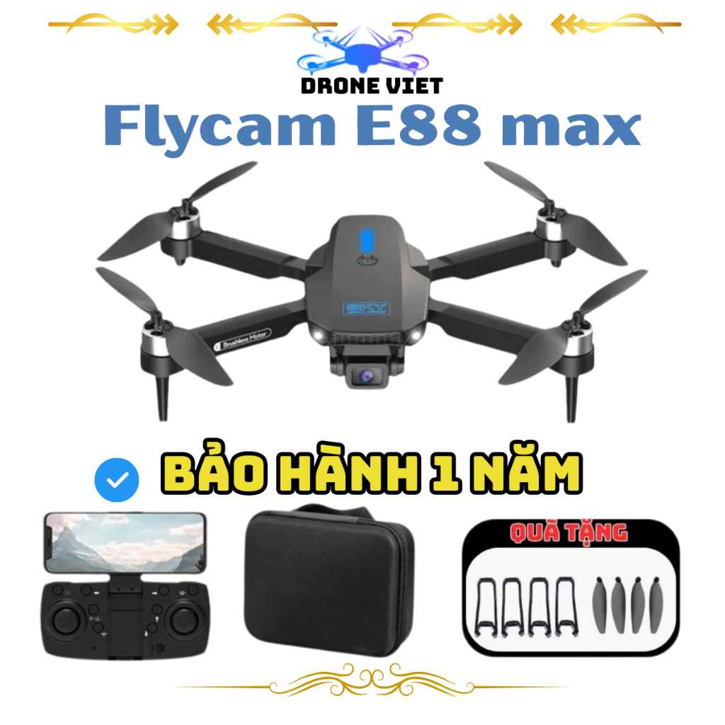 Flycam mini giá rẻ E88 E99 E100 Pro Max, Máy bay điều khiển Bản nâng cấp mới nhất, Flycam siêu sáng