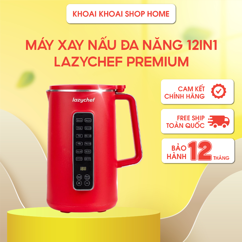 Máy Làm Sữa Hạt 12in1 Lazychef Premium 1200ml, Máy Xay Nấu Đa Năng, Máy Xay Sinh Tố, Nắp Thủy Tinh