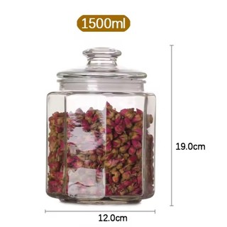 Hũ lọ thủy tinh đựng gia vị lục giác 1.5 lít Kèm Nắp Thủy Tinh