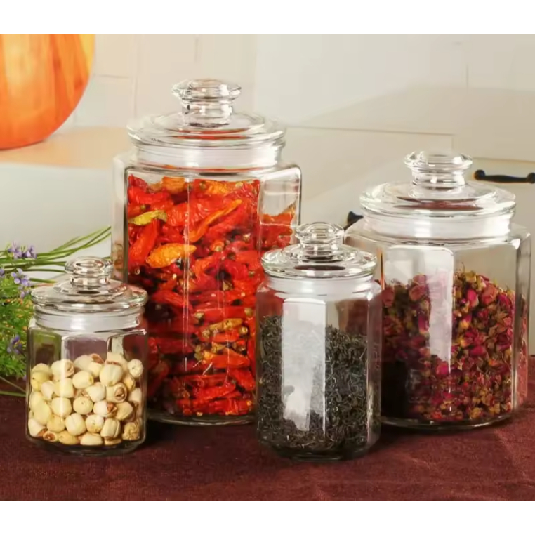 Hũ lọ thủy tinh đựng gia vị lục giác 1.5 lít Kèm Nắp Thủy Tinh