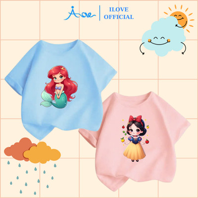 [MỚ] Áo thun cộc tay cho bé gái AORE, Áo phông in hình Công chúa, Nàng tiên cá, Bạch Tuyết chất COTTON mềm mịn 9-36kg
