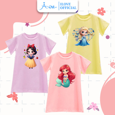[MỚI] Váy CHỮ A cho bé gái AORE, Váy ngắn dáng Suông in hình CÔNG CHÚA DISNEY, chất cotton, co dãn 8-33kg